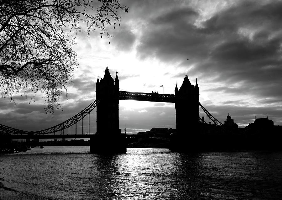 United Kingdom, England, London, Great Britain, British Isles, City Of London, Tower Bridge, Tower Bridge In Silhouette From The North Bank Of The River Thames Digital Art by Peter Cain