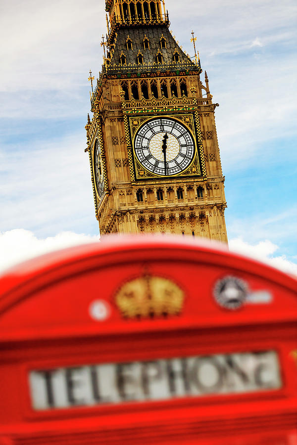 United Kingdom, England, London, Great Britain, City Of Westminster, Palace Of Westminster, Houses Of Parliament, A Red Cabin With The Big Ben In The Background Digital Art by Maurizio Rellini