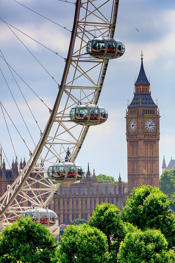 United Kingdom, England, London, Great Britain, City Of Westminster, Palace Of Westminster, Houses Of Parliament, The Millennium Bridge With The Big Ben In The Background Digital Art by Maurizio Rellini