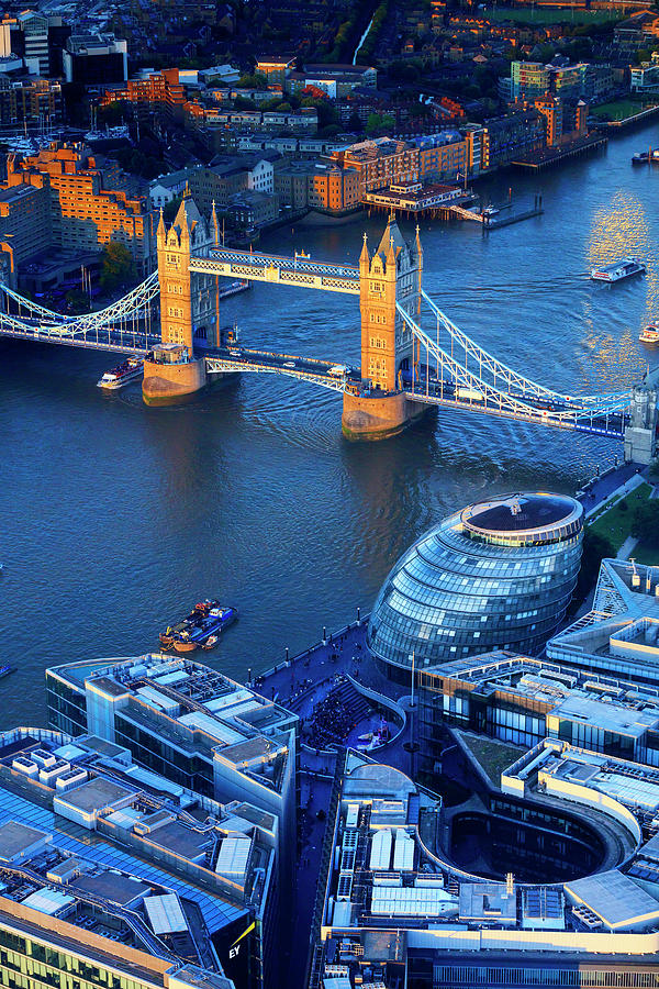 United Kingdom, England, London, Great Britain, Thames, City Of London, Tower Bridge, Aerial View Of Tower Bridge And City Hall Digital Art by Maurizio Rellini