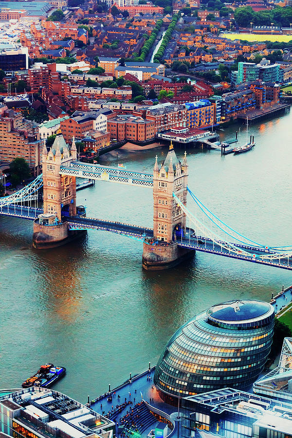 United Kingdom, England, London, Great Britain, Thames, City Of London, Tower Bridge, Tower Bridge Aerial View At Sunset Digital Art by Maurizio Rellini