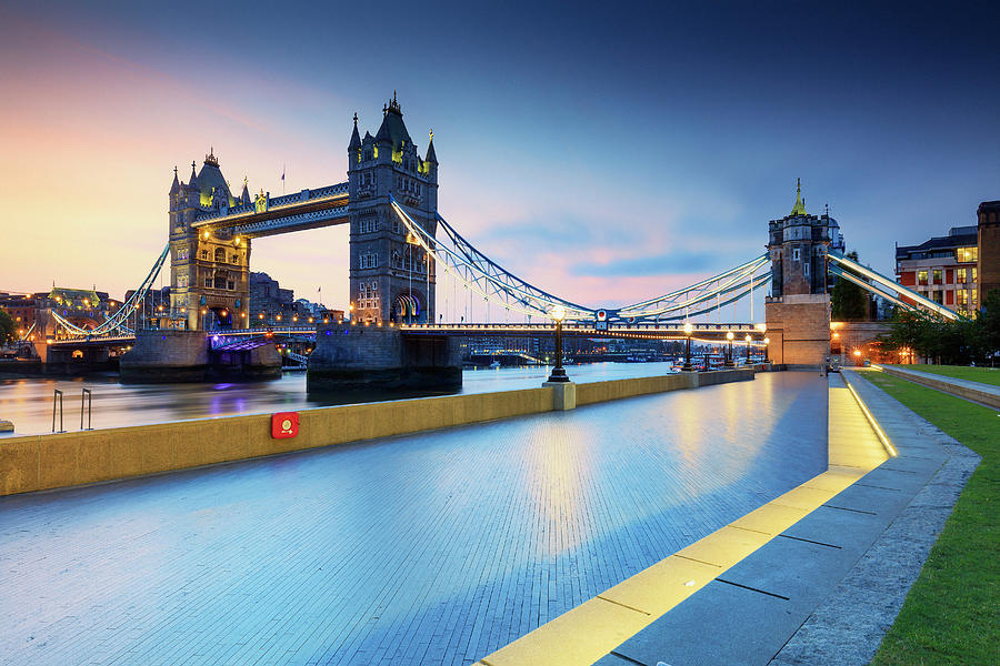 United Kingdom, England, London, Great Britain, Thames, City Of London, Tower Bridge, Tower Bridge By Night Digital Art by Maurizio Rellini