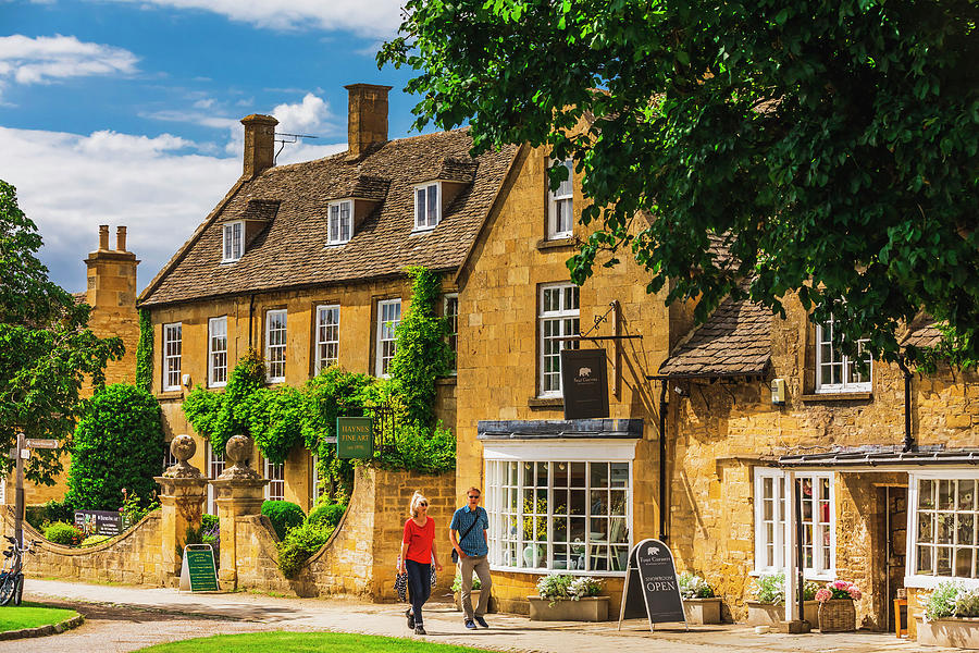 United Kingdom, England, Worcestershire, Great Britain, Cotswolds, British Isles, Broadway, Tourists Visiting The Village Of Broadway On A Sunny Summer Afternoon Digital Art by Maurizio Rellini