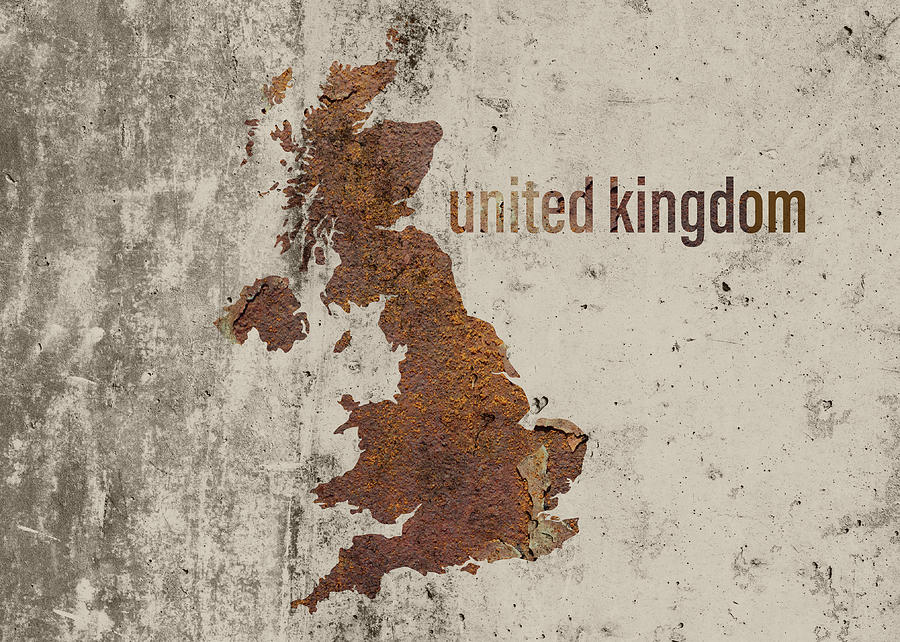 Map Mixed Media - United Kingdom Map Rusty Cement Country Shape Series by Design Turnpike