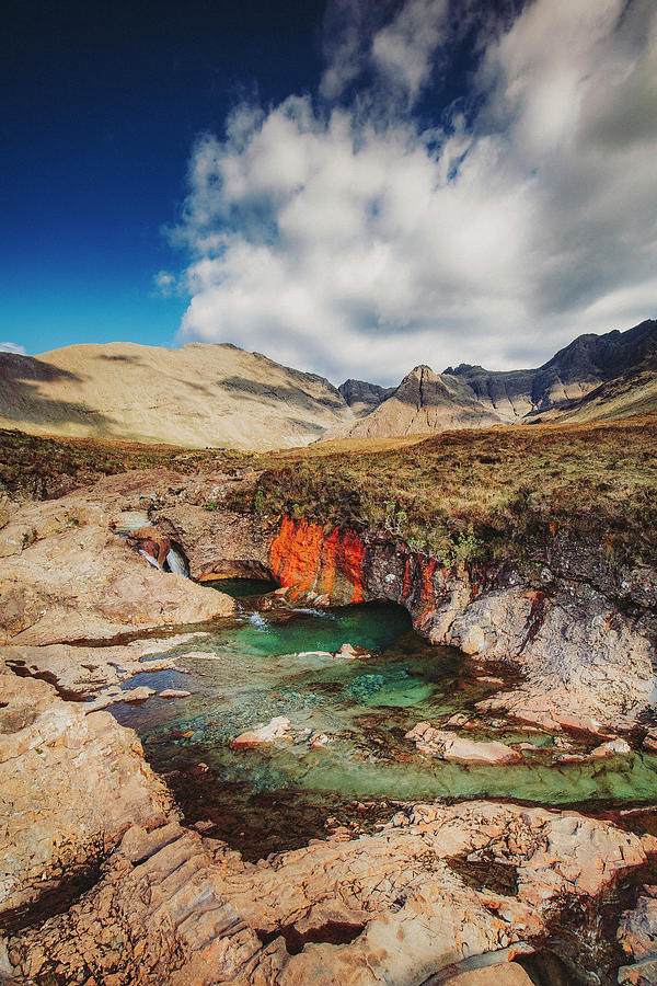 United Kingdom, Scotland, Inner Hebrides, Great Britain, British Isles, River Waterfalls Known As The Fairy Pools In The Heart Of The Cuillin Mountains On A Sunny Spring Afternoon Digital Art by Maurizio Rellini