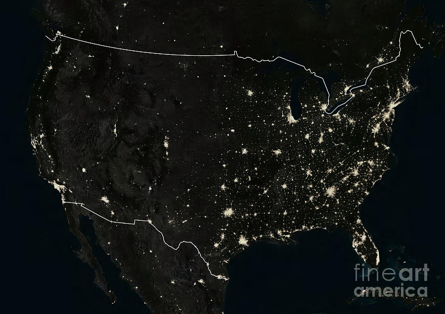 United States At Night Photograph by Planetobserver/science Photo Library