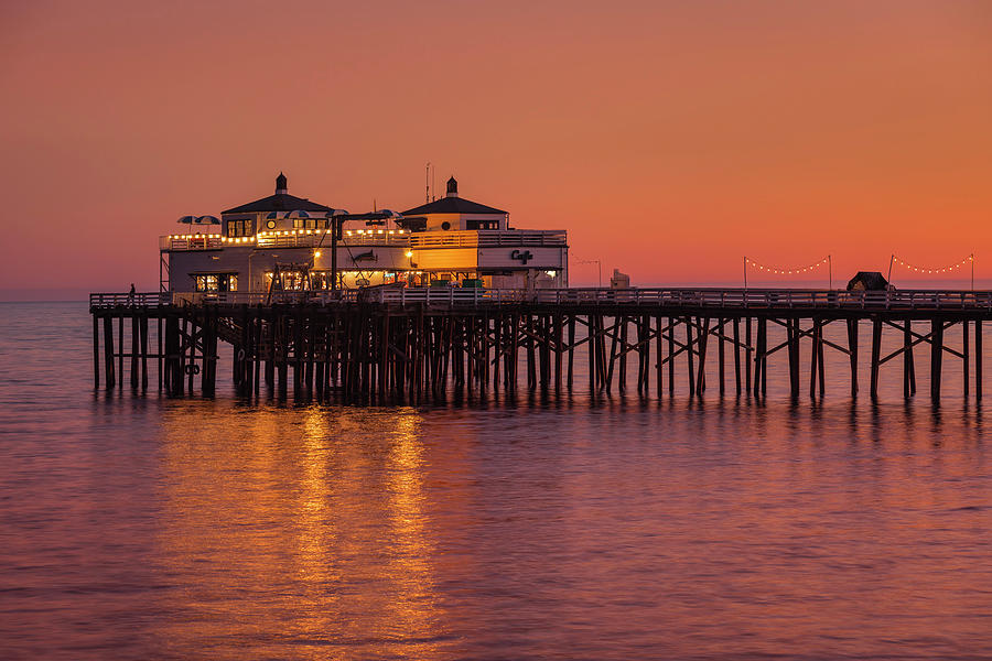 United States, California, Los Angeles, Malibu, Pacific Ocean, Pier On Malibu Beach In The Sunset Glow Digital Art by Markus Lange