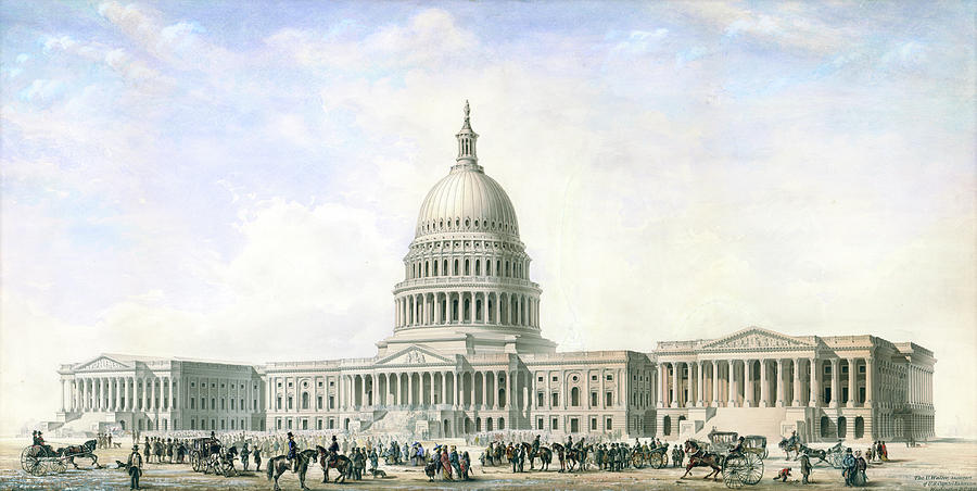 United States Capitol Design for New Dome and Wings 1855 Drawing by Thomas Ustick Walter