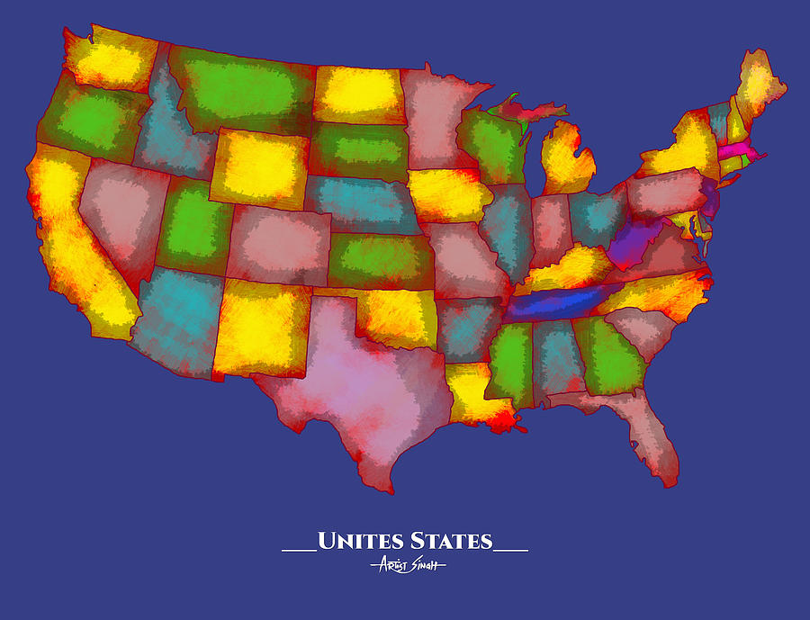 United States Map Artist Singh Mixed Media By Artguru Official Maps 3171