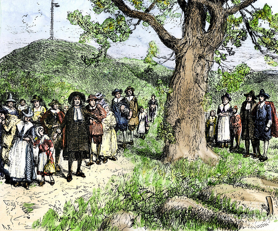 United States, Massachusetts Puritan Settlers Arriving In Boston ...