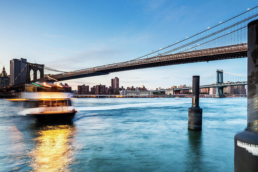 United States, New York City, Brooklyn, Brooklyn Bridge, East River. Digital Art by Antonino Bartuccio