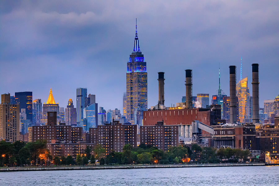 United States, New York City, Brooklyn, East River, Williamsburg, Domino Park, View Towards Empire State Building Digital Art by Antonino Bartuccio