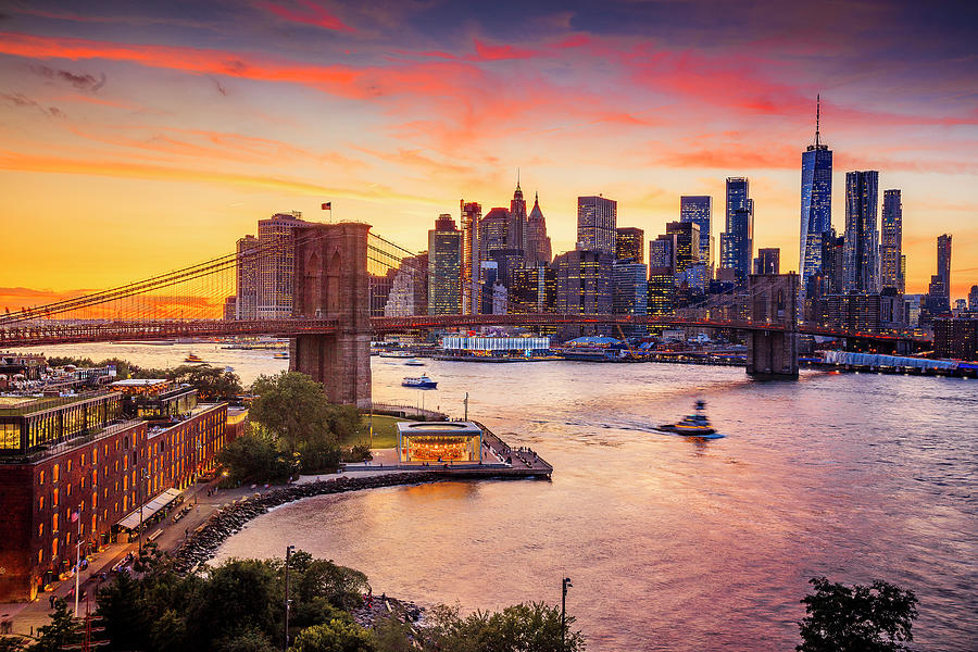 United States, New York City, Manhattan, East River, Brooklyn Bridge, Brooklyn Bridge Park, Digital Art by Antonino Bartuccio