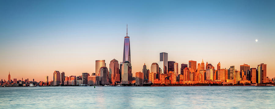 United States, New York City, Manhattan, Lower Manhattan, Lower Manhattan Skyline At Sunset Digital Art by Antonino Bartuccio