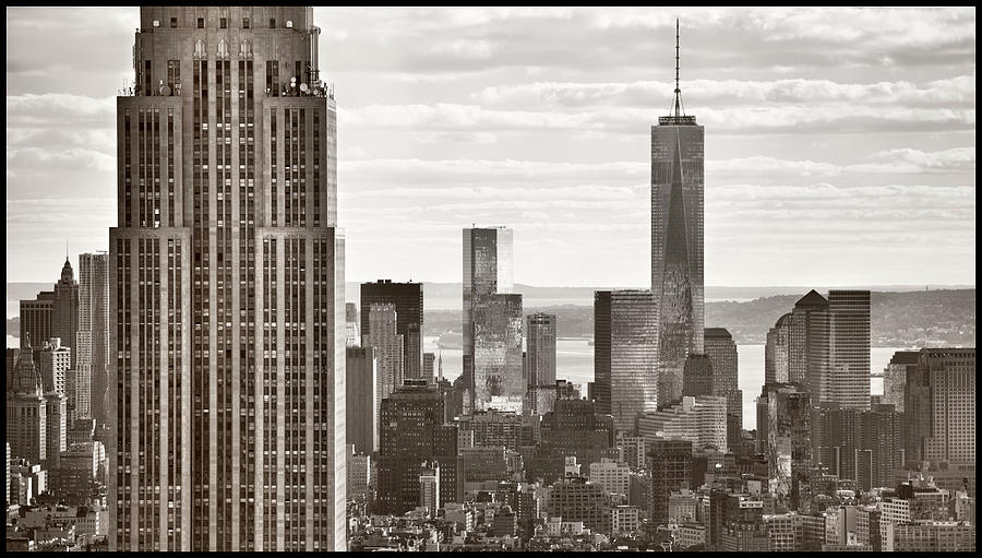 United States, New York City, Manhattan, Midtown, Empire State Building, Empire State Building, Lower Manhattan With Freedom Tower Digital Art by Massimo Ripani