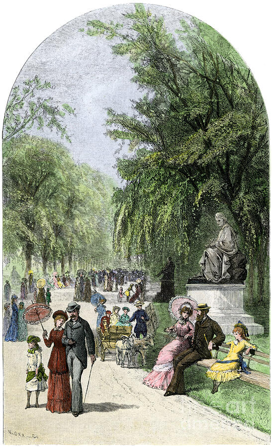 Spring Drawing - United States, New York Spring Day In The Garden Of Central Park Years 1880 Colour Engraving Of The 19th Century by American School