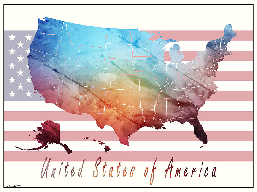 United States of America Map Style 1 Drawing by Greg Edwards