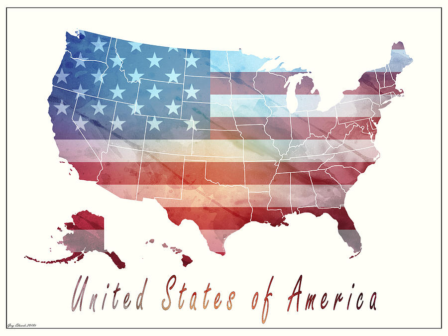 United States of America Map Style 3 Glass Art by Greg Edwards