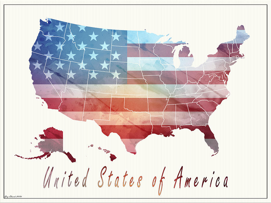 United States of America Map Style 4 Drawing by Greg Edwards