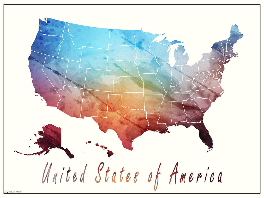 United States of America Map Style 5 Drawing by Greg Edwards