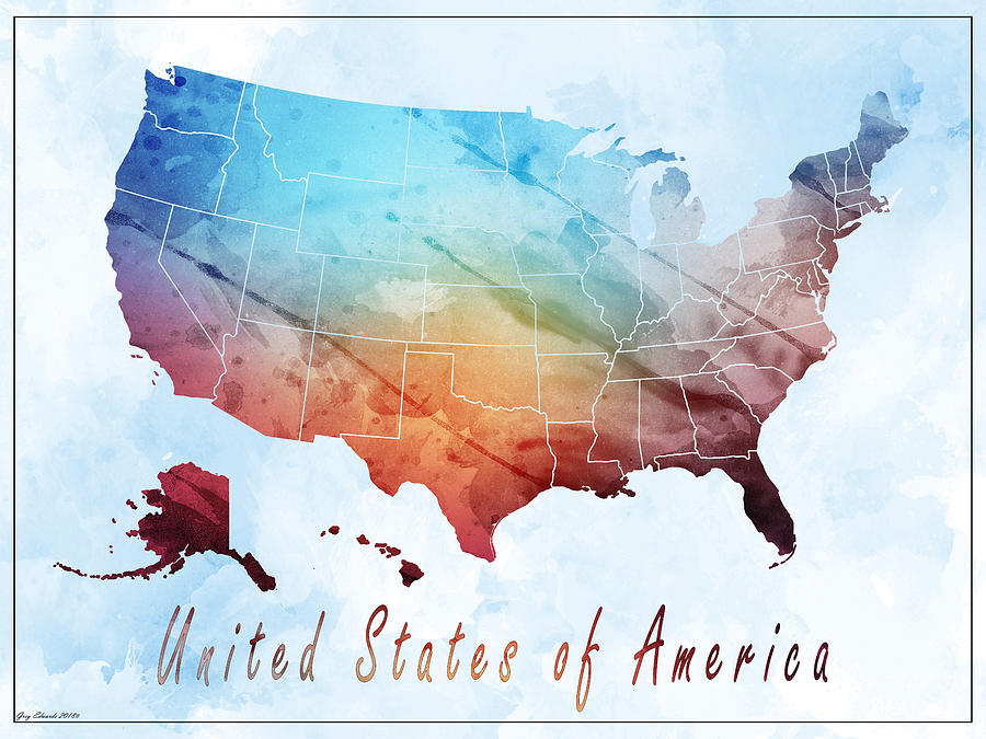 United States of America Map Style 7 Drawing by Greg Edwards