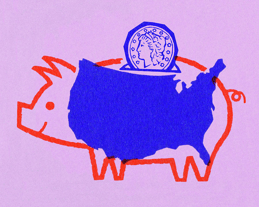 Vintage Drawing - United States Piggy Bank by CSA Images