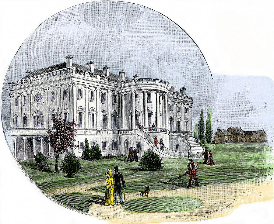 Vintage Drawing - United States, Washington, Dc Gardeners Mowing The Lawn Of The White House Garden In The Years 1880 Colour Engraving Of The 19th Century by American School
