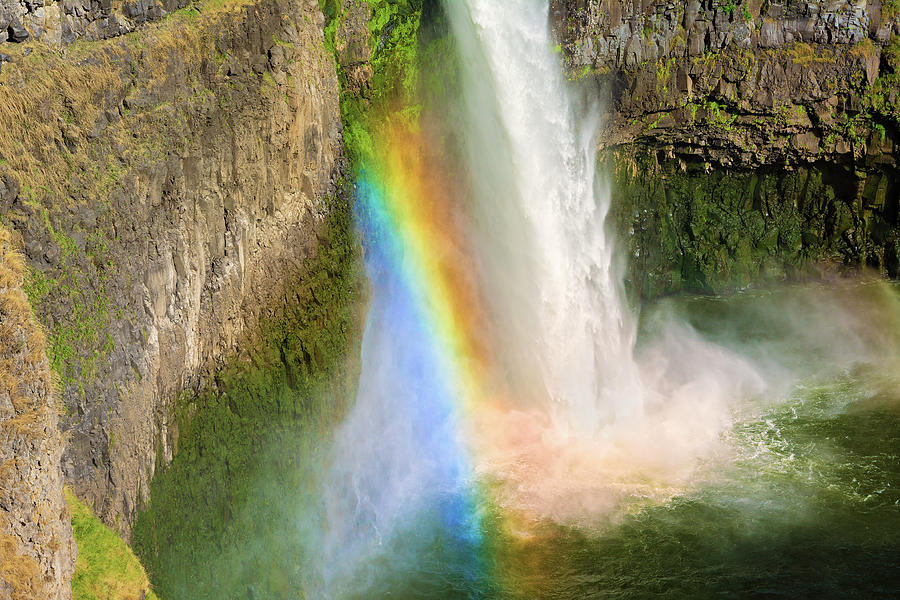 United States, Washington, Palouse Falls With Rainbow, Palouse Falls State Park, Palouse Digital Art by Bernd Grundmann