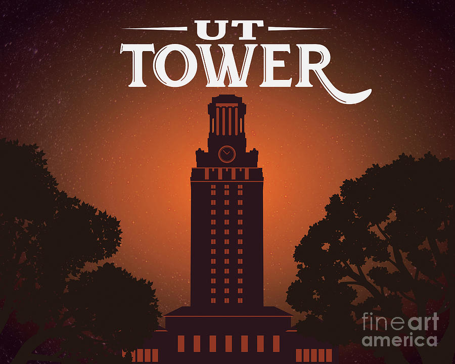 University Of Texas Tower silhouette art print Digital Art by Herronstock Prints