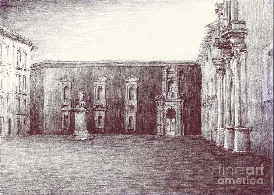 Architecture Drawing - university plaza in Granada Spain by Line Arion