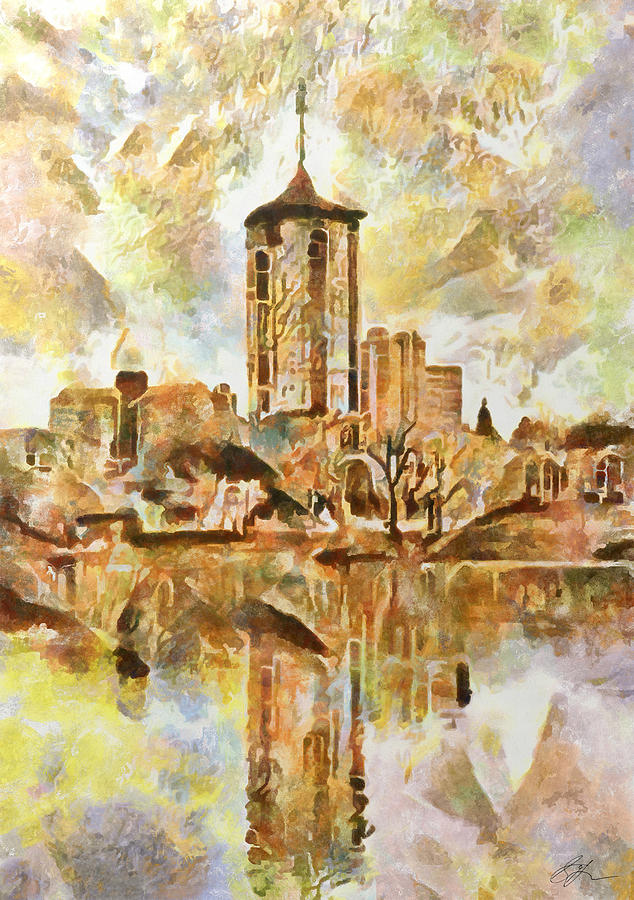 University Tower Across The River Painting