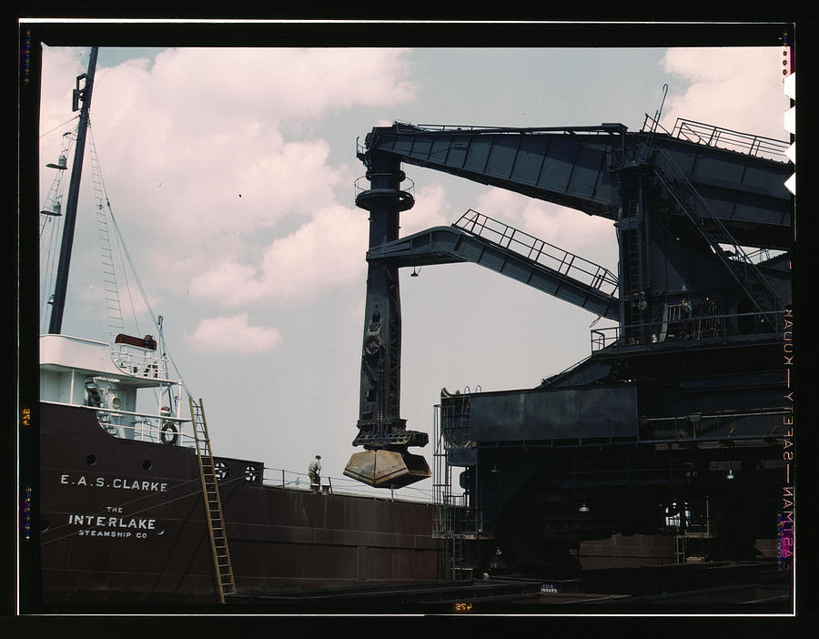 Cleveland Painting - Unloading iron ore from a lake freighter #10 by Delano, Jack