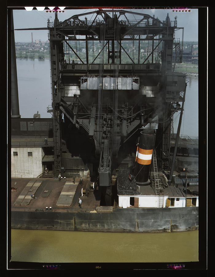 Crane Painting - Unloading iron ore from a lake freighter #2 by Delano, Jack