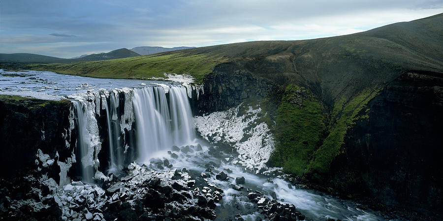 Winter Photograph - Unnamed Half Frozen Waterfall In The Icelandic Highlands by Cavan Images