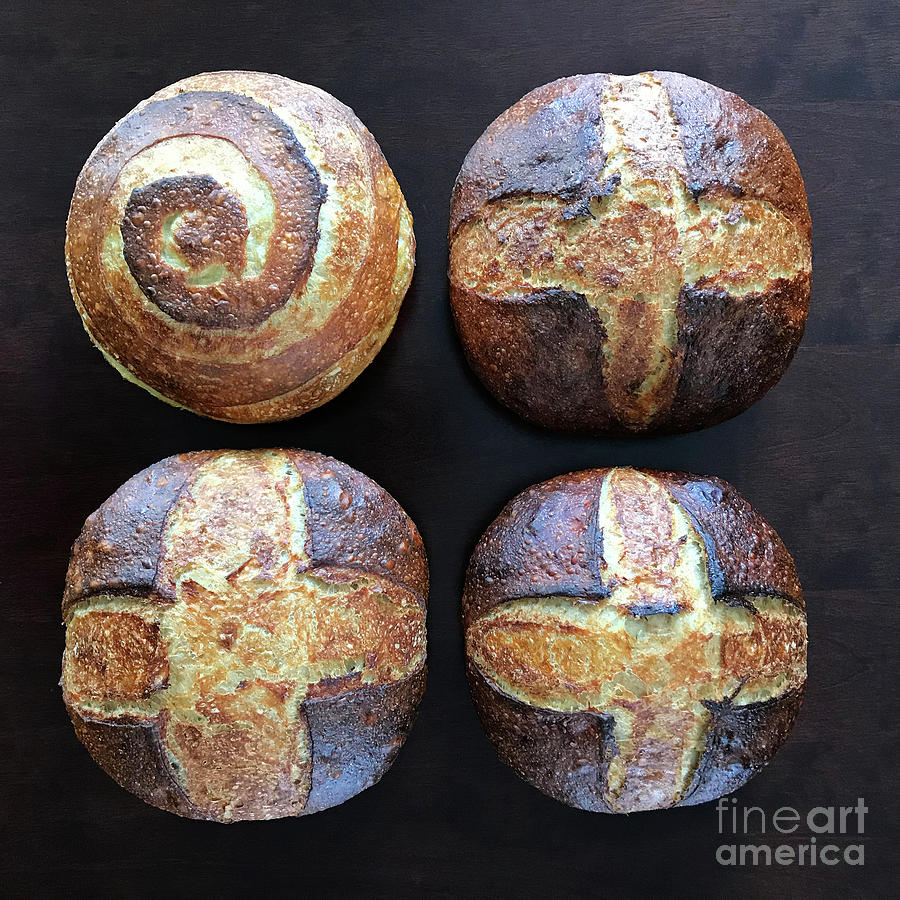 Unprocessed Wheat Bran Sourdough with Honey - Cross and Spiral Set 1 Photograph by Amy E Fraser