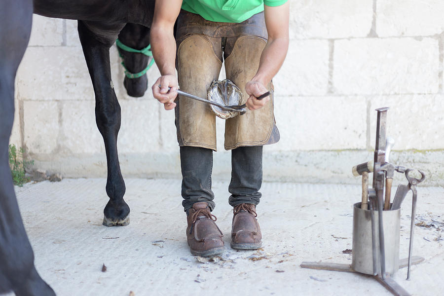 Tool Photograph - Unrecognisable Farrier Shoeing A Horse by Cavan Images