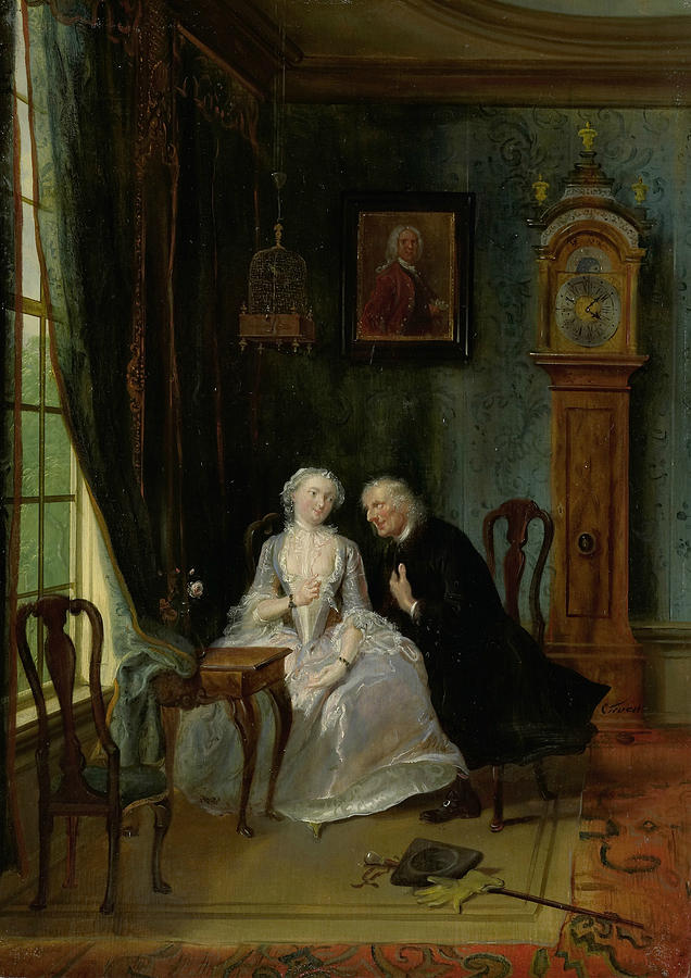 Unseemly Love, perhaps a scene of the Widower Joost with Lucia Painting by Cornelis Troost