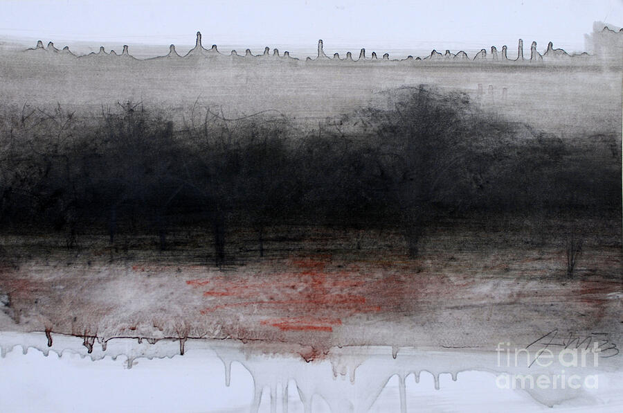 Nature Painting - Unseen Busch, 2023 Oil And Charcoal On Paper by Marina Falco