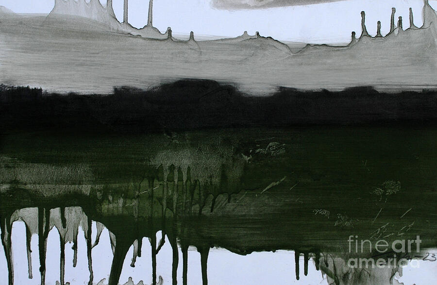 Nature Painting - Unseen Landscape, 2023 Oil And Charcoal On Paper by Marina Falco