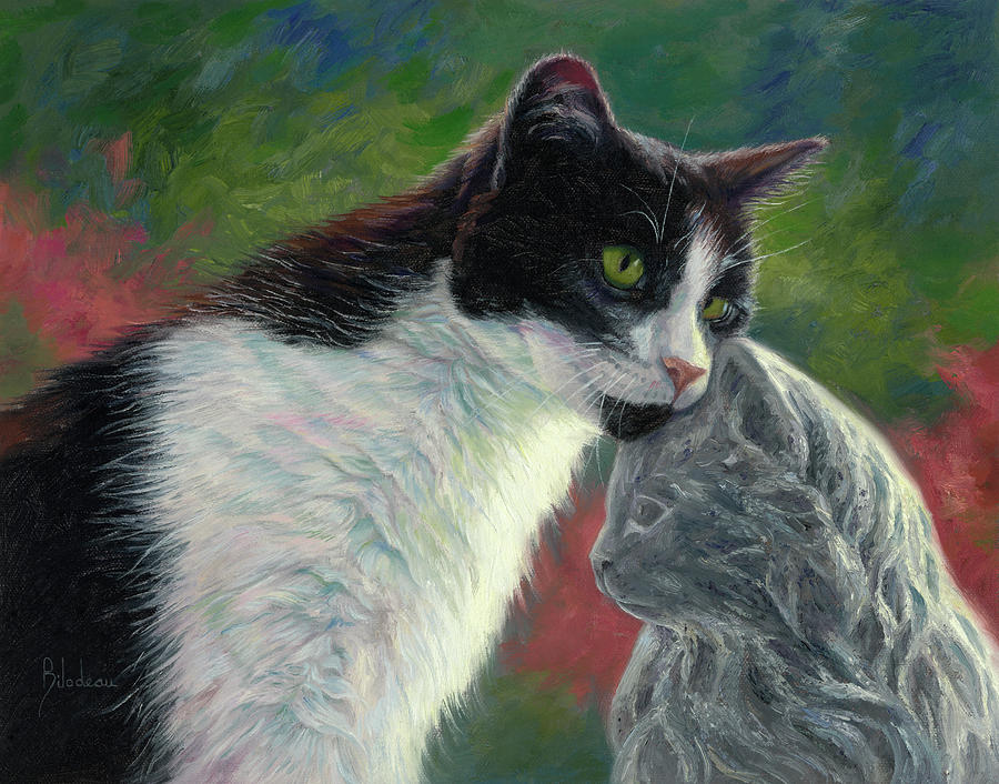 Cat Painting - Unusual Friendship by Lucie Bilodeau