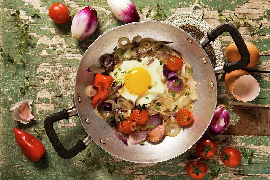 Uovo Al Tegamino fried Egg With Vegetables, Italy Photograph by Blueberrystudio