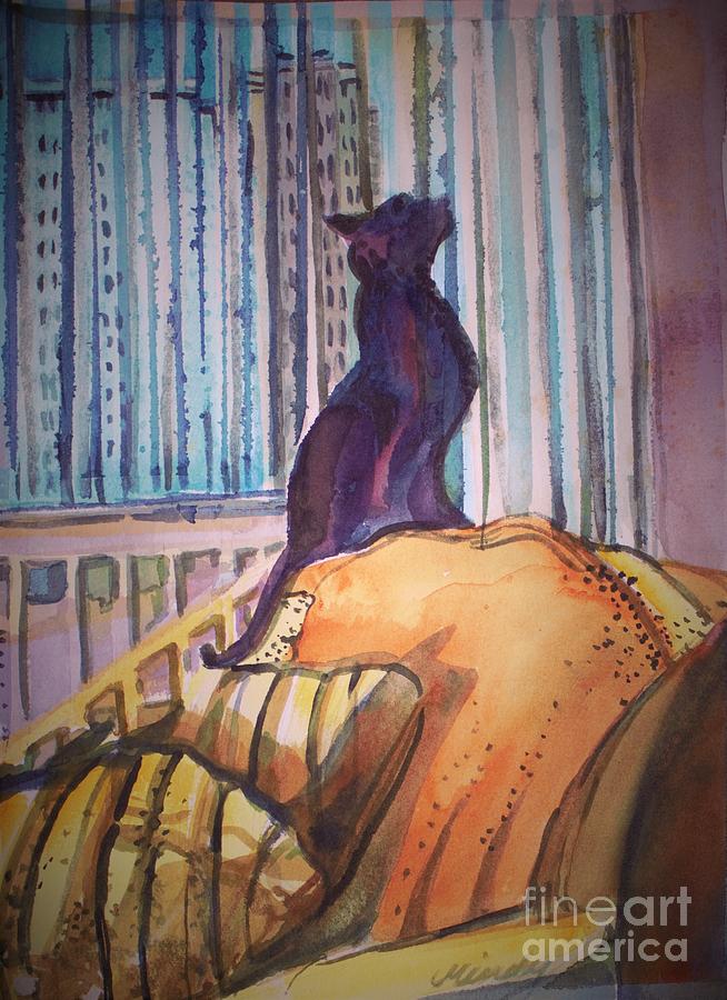 UP Town Cat Inside Painting by Mindy Newman