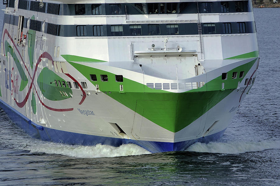 Upclose Photograph - Upclose View Of A Large Ferry Coming Right At You Outside Of Stockholm Sweden by Rick Rosenshein