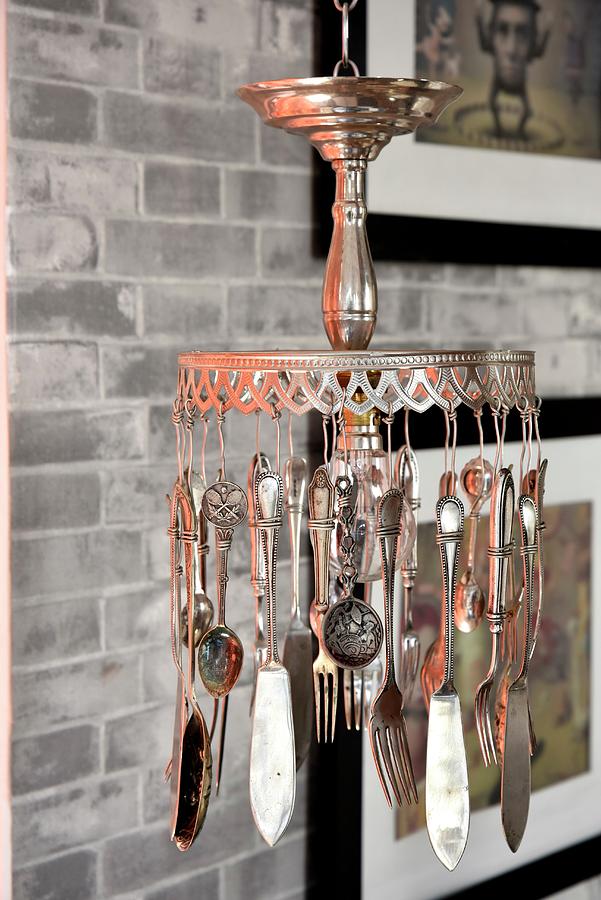 Upcycled Lamp Made From Cake Stand And Silver Cutlery Photograph by Great Stock!