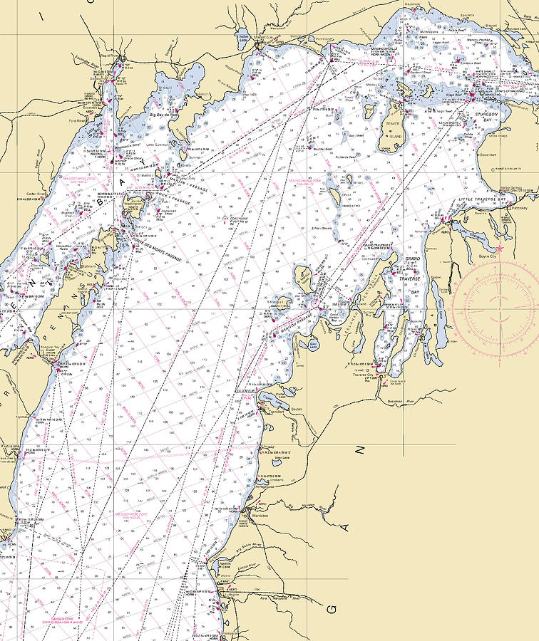 Upper Lake Michigan With Green Bay-lake Michigan Nautical Chart Mixed ...