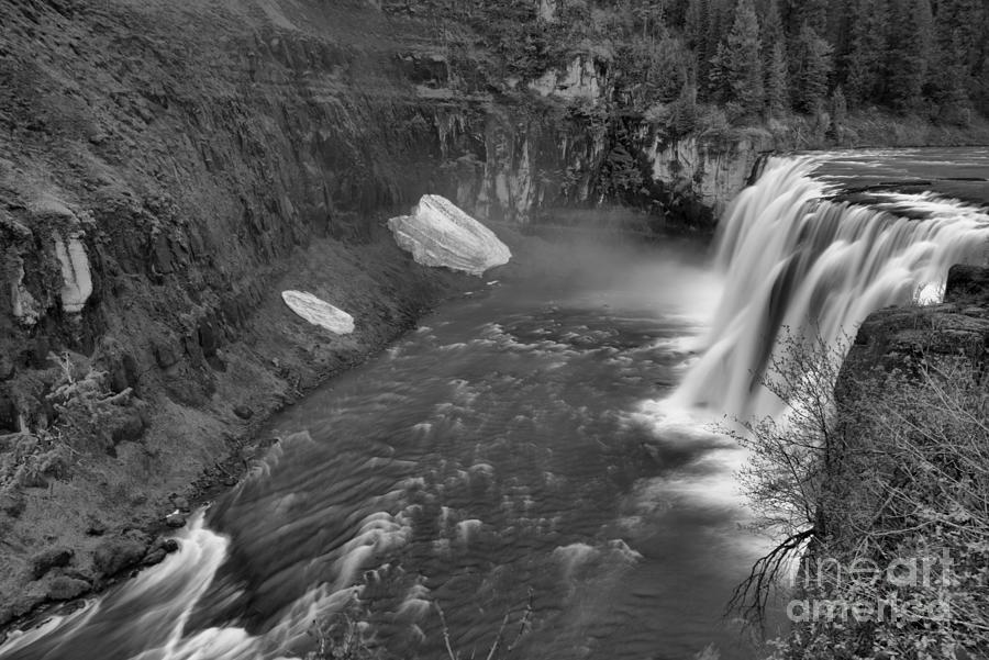 Upper Mesa Falls Landscape Black And White Photograph by Adam Jewell
