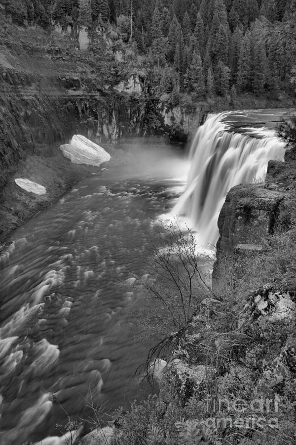 Upper Mesa Falls Portrait Black And White Photograph by Adam Jewell