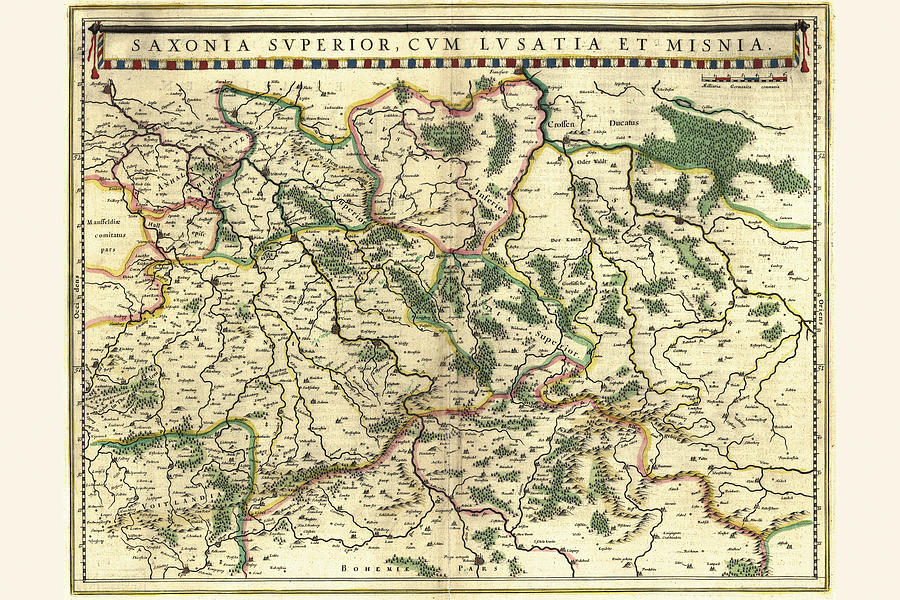 Map Painting - Upper Saxony, Germany by Willem Janszoon Blaeu (Blau)