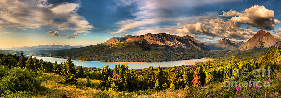 Upper Two Medicine Lake Sunrise Panorama Photograph by Adam Jewell