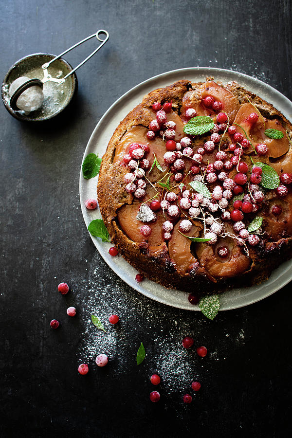 Upside Down Apple And Walnut Cake With Redcurrants Photograph by Lilia Jankowska